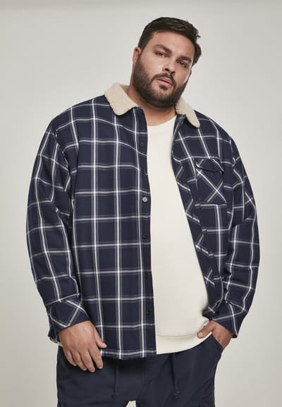Urban Classics - Sherpa Lined Shirt Jacket - L - Blauw/Wit