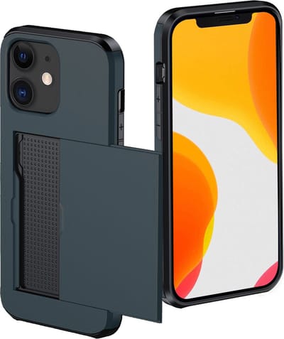 Hoes Geschikt voor iPhone 11 Hoesje Pasjeshouder Hard Cover Shock Proof Hard Case Hoes Met Kaarthouder - Donkerblauw