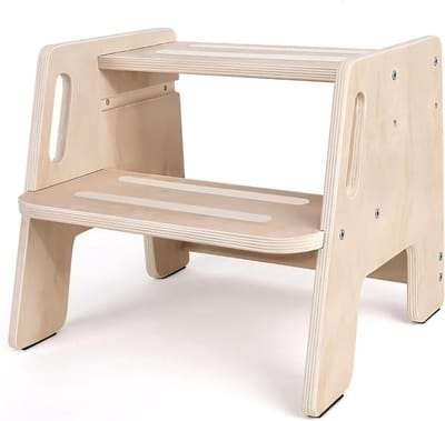 Houten Opstapkruk Kinderen 2 Treden - Antislip & Stabiel met Handvat - Badkamer, Keuken & Wastafel Hulpmiddel