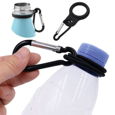 Flessenhouder I Waterfles Houder I Drinkfles Houder I Met Karabijnhaak I Siliconen Dop/Ring I Voor Kamperen, Wandelen, Festivals Etc. I Zwart
