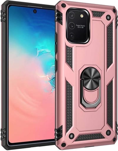 Anti-Shock Hybrid Ring Armor Hoesje Geschikt voor: Samsung Galaxy S10 Lite - Rosegoud