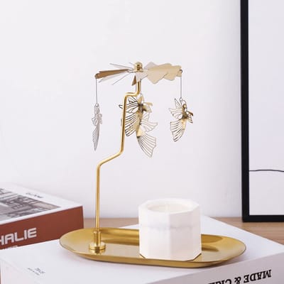 Dailygoods- Kaarsenhouder Gouden Carrousel - Draaibare Kandelaar - Metalen Kaarsenstandaard - Theelichthouder voor Feest - Tafeldecoratie - Groot Dienblad