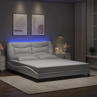vidaXL - Bedframe - met - LED - zonder - matras - "Hvar" - wit - 160x200 - cm