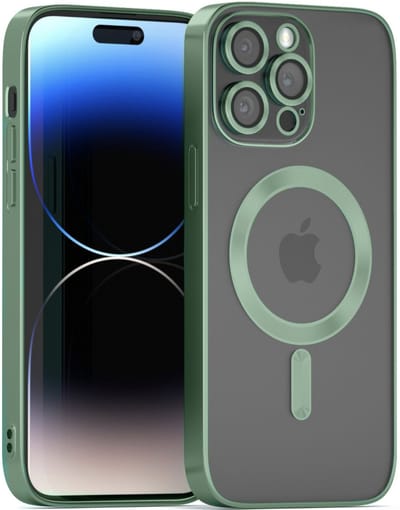 YPCd MagSafe Hoesje Geschikt voor Apple iPhone 14 Pro – Transparante TPU Backcover – Verhoogde Camerabescherming – Groen