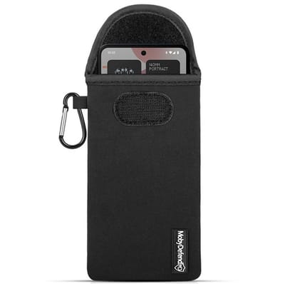 MobyDefend Hoesje - Geschikt voor Nothing Phone (3a) Pro - Neopreen Pouch Met Karabijnhaak - Insteek - Riemlus - Zwart