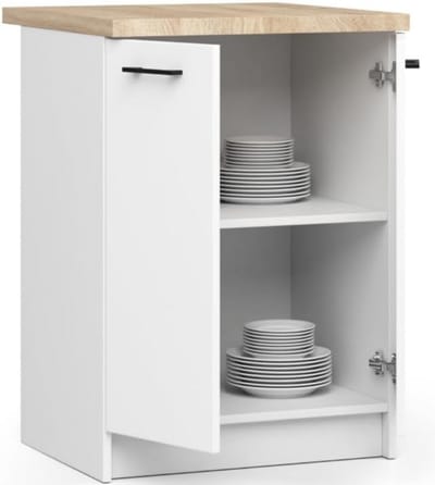 Keukenkast met Deuren en Werkblad - Losse Keukenonderkast 60x85cm - Configureerbare Keukenoplossing in Wit