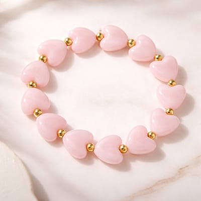 Lundholm luxe Armband Dames Kralen Roze - Premium Stainless Steel Jewellery Kralenarmband Hartjes - my Jada Serie - in Luxe Geschenkverpakking - Vrouwen Cadeautjes