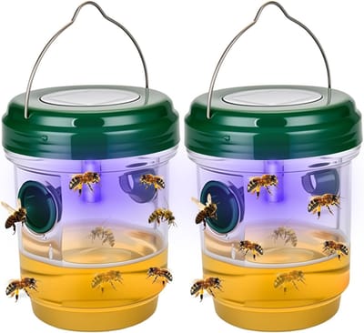 Hoornaar Val - Hoornaarval Aziatische - Solar Wasp Traps - Groen - Oplaadbaar met Zonne-energie - LED Licht voor Insecten Aantrekken - Voor Buitengebruik