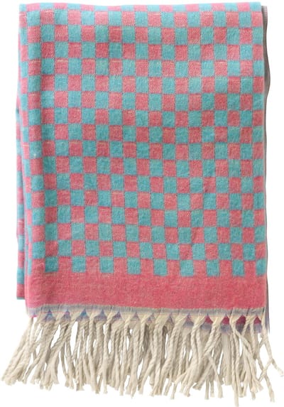 Dutch Decor - CRISTAL - plaid 130x170 cm - geblokt - franjes - Aqua Splash - blauw, roze