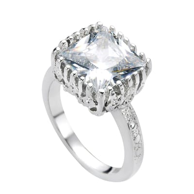 Behave - Ring - Klassieke Zilverkleurige Ring met Grote Vierkante Zirconia – Tijdloze Elegantie - 17mm
