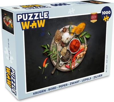 Puzzel Kruiden - Bord - Peper - Zwart - Lepels - Zilver - Legpuzzel - Puzzel 1000 stukjes volwassenen