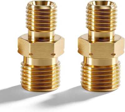 2 Stuks Messing Gaskoppeling, 1/4 Inch Rechts x 3/8 Inch Mannetje, Koppeling voor Propaan, Acetyleen en Water, Dubbele Nippel Gaskoppeling voor Lucht en Brandstof