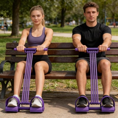 Buiktrainer met pedalen - Weerstandsband trekkoord - Thuisfitness oefeningen - Veelzijdige spieractivatie - 51 cm lengte - Paars