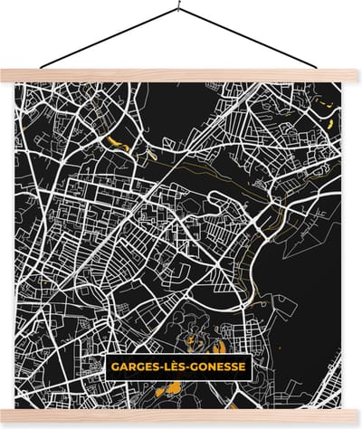 Posterhanger incl. Poster 40x40 cm - Schoolplaat - Plattegrond - Garges-les-Conesse - Kaart - Frankrijk - Stadskaart - Textielposter - Blanke latten - Stadskaart