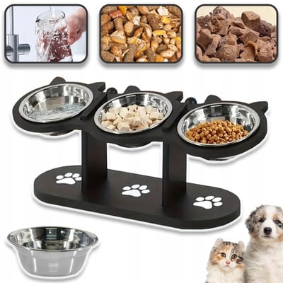 Verhoogde Voerbak Voor Huisdieren - 15° Kantelbare Voerbak Voor Katten Puppy - Verhoogde Voerbakhouder Feeder Verstelbaar Met 3 Kommen