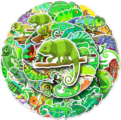 Kameleon Stickers - 50 Kleurrijke Stickers voor Laptop, Journal, Scrapboek, Muur etc. - 4x6CM - Dieren/Reptielen - Geschikt voor kinderen