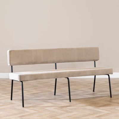 Bronx71® Velvet eetkamerbank Espen taupe 160 cm - eettafelbank - eetbank