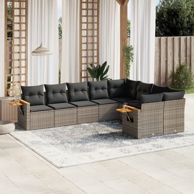 vidaXL - 9-delige - Loungeset - met - kussens - poly - rattan - grijs