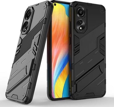 Geschikt voor Oppo A58 4G - Schokbestendig - Back Cover hoesje met kickstand - Zwart