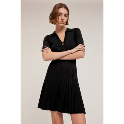 Motivi Ribbed Knit Dress With Collar Black Size: XS | Shirt Dresses Outlet | Dames | Zwart