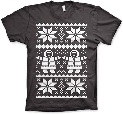 Heren Tshirt -M- Retro X-Mas Knit Pattern Grijs