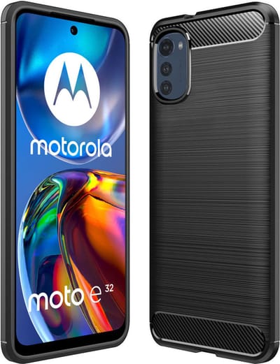 Geborsteld TPU Hoesje Geschikt voor Motorola Moto E32 - Beschermhoes - Back Cover - Case Flexibel TPU - Stijlvol Carbon - Dun - Zwart