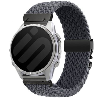 Strap-it Garmin Fenix Universeel 22mm gevlochten bandje met P-buckle - horlogebandje geschikt voor Garmin Fenix 9 (Pro) 47mm - Fenix 8 (Pro-E-47mm) - Fenix 7 (Solar-Pro) - 6 (Solar-Pro) - Fenix 5 (Plus) - Donkergrijs/zwart