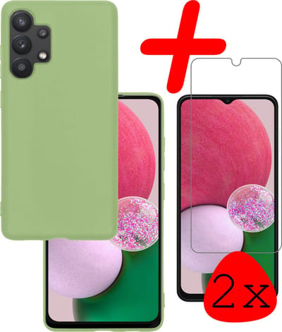 Hoesje Met 2x Screenprotector - Geschikt voor Samsung Galaxy A13 4G - Sterk & Shockproof - Back Cover - Siliconen Case - Telefoon Hoes - Groen