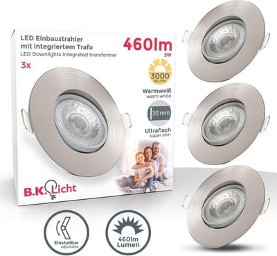 B.K.Licht - LED Inbouwspots - 3 stuks - voor binnen - spotjes inbouw - kantelbaar - IP23 - Ø9cm - 3.000K - 460Lm - 5W