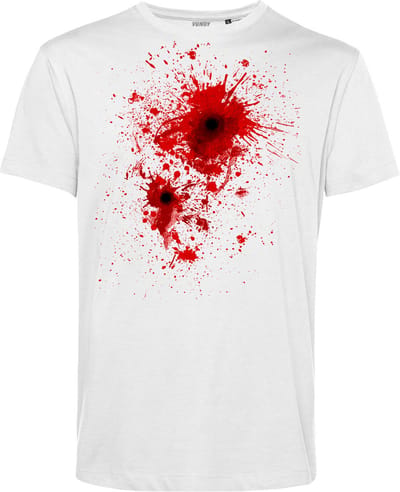 T-shirt Kogelwond Bloed | Carnavalskleding heren dames | Halloween Kostuum | Foute Party | Wit | maat XS