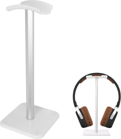 Koptelefoonstandaard - met aluminium steunstang - gamingheadset - stereohoofdtelefoon - de meeste hoofdtelefoonmaten - voor computergamingheadsets, monitoren en hoofdtelefoons (wit)