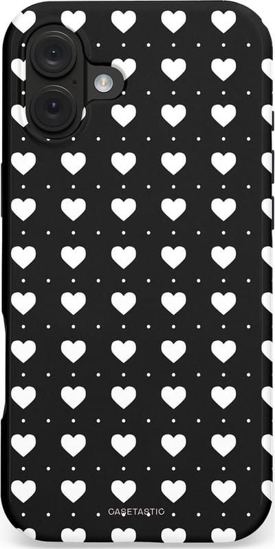 Casetastic hoesje geschikt voor Apple iPhone 16 Plus - MagSafe - Dubbellaagse bescherming - Stipjes en Hartjes - Fashion Case - Zwart Wit Grijs