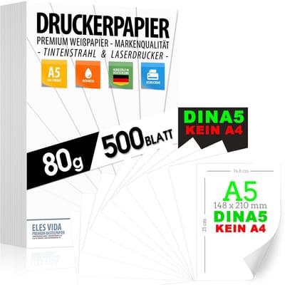 Dailygoods- Printerpapier A5 80 g - Kopieerpapier - Laserprinter/Inkjet - 500 Vellen - Universieel Bedrukbaar - Chloorvrij