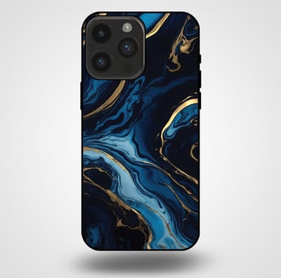 Smartphonica Telefoonhoesje voor iPhone 14 Pro Max met marmer opdruk - TPU backcover case marble design - Goud Blauw geschikt voor iPhone 14 Pro Max