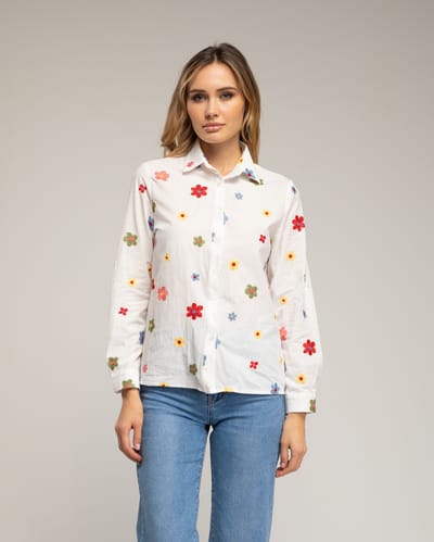 Blouse met bloemenborduursel