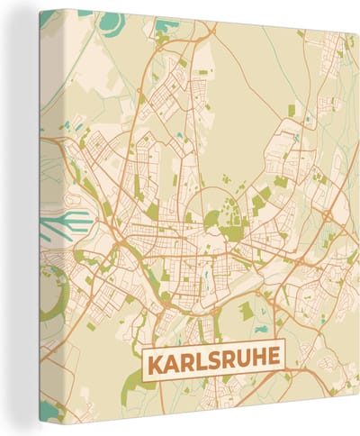 Canvas Schilderij Karlsruhe - Stadskaart - Vintage - Plattegrond - Kaart - 20x20 cm - Wanddecoratie