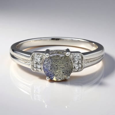 Cavill - Zilveren ring 925 Sterling Zilver - 0,62 ct Spectroliet - 4 witte Topazen 0,025 ct - Modern elegant dames sieraad maat 17
