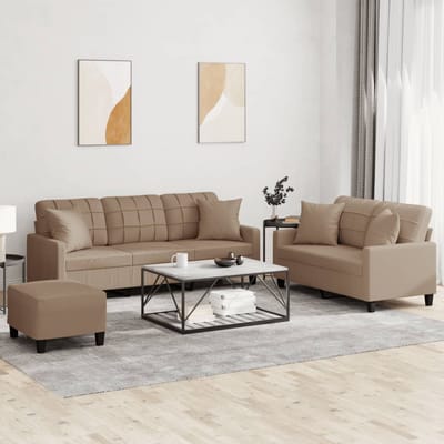 vidaXL - 3-delige - Loungeset - met - kussens - kunstleer - cappuccinokleurig