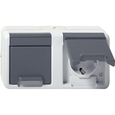 Gira Dubbele Schuko Stopcontact Met Scharnierende Afdekking IP44 Grijs - 478130