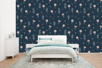 Behang - Fotobehang Bloem - Insecten - Patronen - Breedte 400 cm x hoogte 240 cm