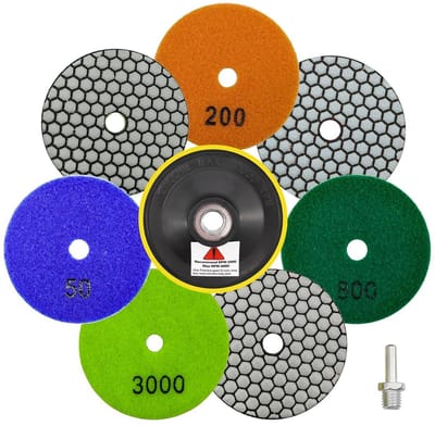 Diamant Polijstschijven Set 9 Delig 100mm voor Graniet, Marmer en Steenbewerking