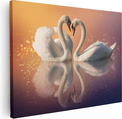 Artaza Canvas Schilderij Zwaan - 40x30 cm - Klein - Muurdecoratie Vogels - Wanddecoratie Liefde - Kamer Accessoires