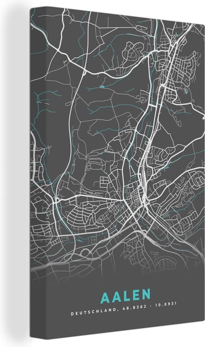Canvas Schilderij Stadskaart – Aalen – Duitsland – Plattegrond – Kaart - 20x30 cm - Wanddecoratie