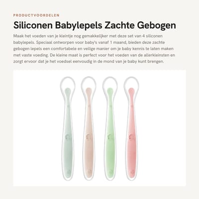 Dailygoods- Babylepel 4 Stuks - Siliconen - BPA Vrij - Zacht Ergonomisch - Antislip Handgreep - Geschikt voor Vaatwasser - Babyvoedingslepel