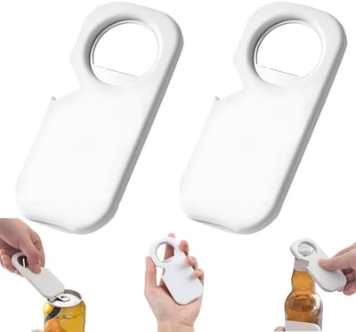 Dailygoods- Flesopener Multifunctioneel - Bieropener - Blikopener - Koelkastmagneet - 2 Stuks - Roestvrij Staal/Kunststof - Opener