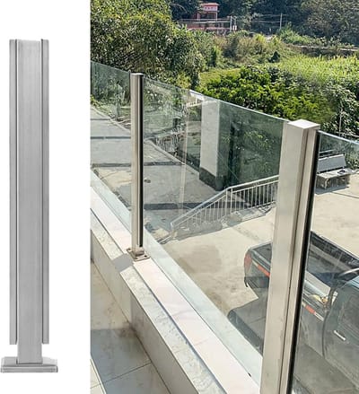 Glazen Balustrade Paal - RVS Hek Kolom - Terras Beveiligen - Zwaar Roestvrij Staal - 120cm Hoog - Zilverkleurig