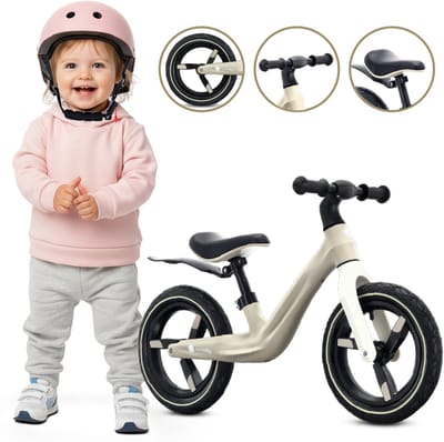 sun baby Loopfiets voor Kinderen Sport - 2 jaar, max. 30 kg, Loopfietsen, nylon frame, luchtbanden, verstelbaar zadel en stuur - Beige