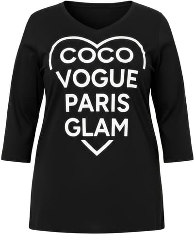 MIAMODA - Dames - T-shirt A-lijn Coco-hartmotief 3/4-mouw - Zwart - Maat 58