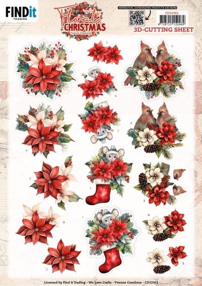 3D Cutting Sheet ( knipvel) - Yvonne Ceations - Floral Christmas- Floral Poinsettia 1 stuks