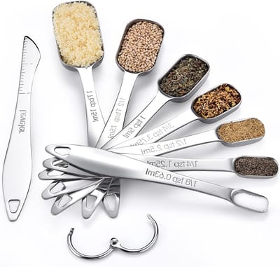 Set van 8 RVS Maatlepels met Niveauer voor Droge en Vloeibare Ingrediënten, Ideaal voor Specerij Jars en Keukenaccessoires
